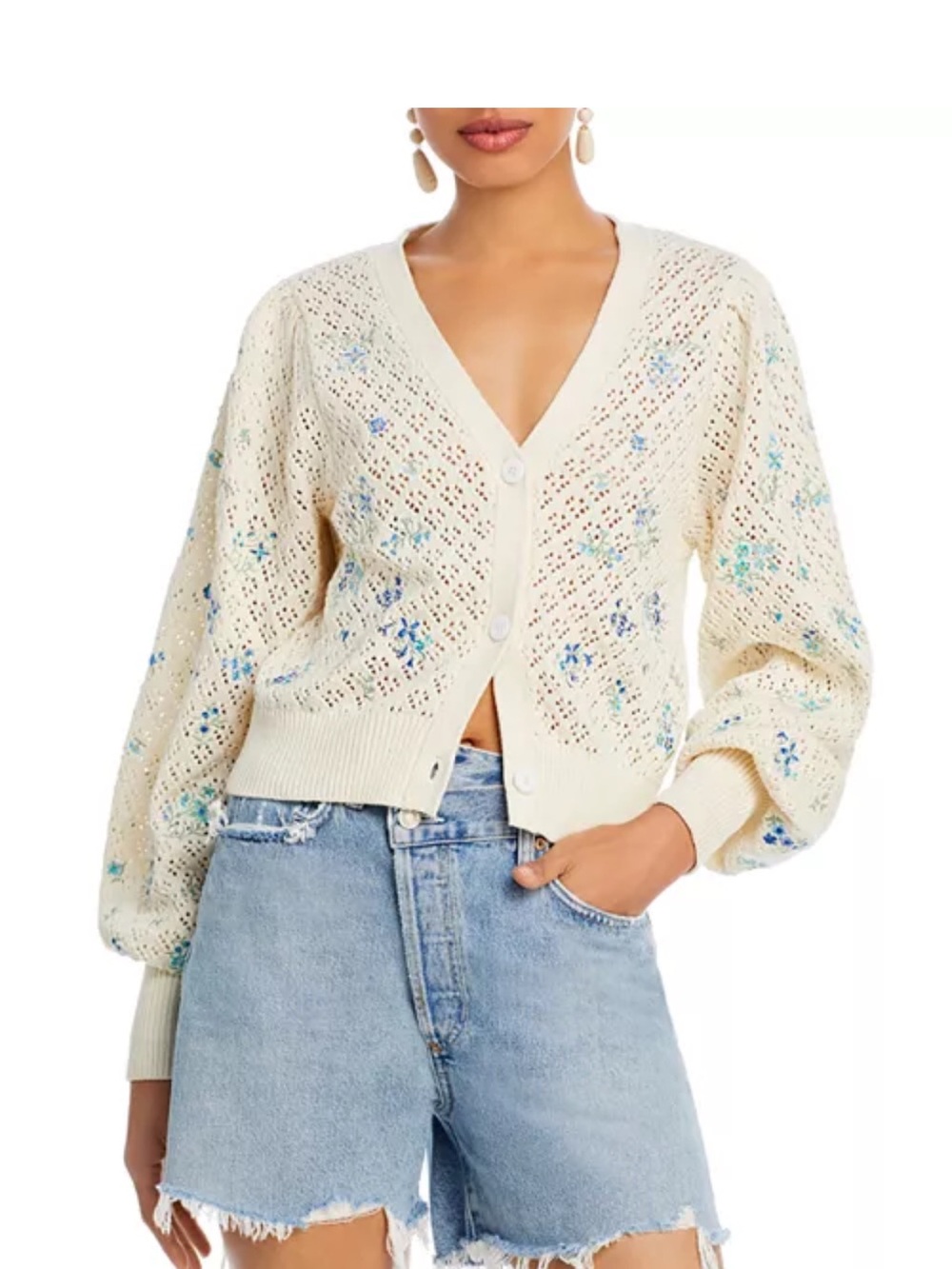 AQUA Floral Knit Button-Up Cardigan Sweater